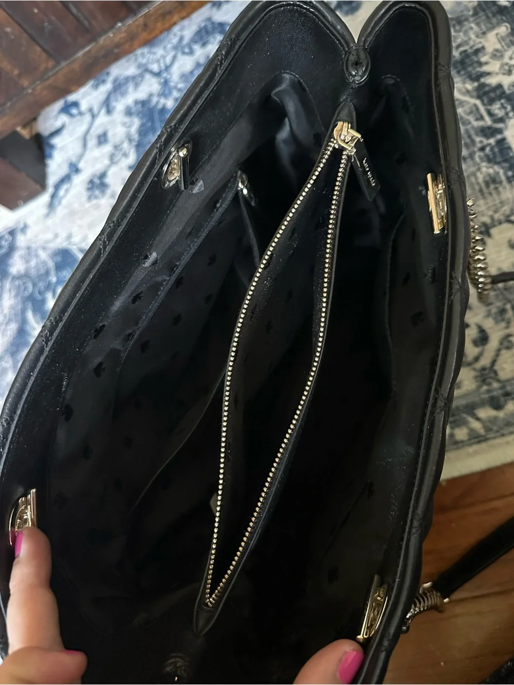 kate spade Black Quilted Leather Shoulder bag with Gold Chain Handles - Picture 4 of 5